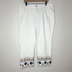 Driftwood Colette White Embroidered Crop Straight Leg Jeans size 20